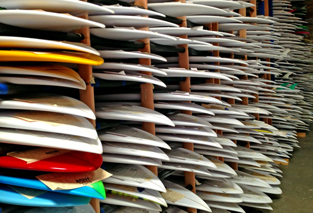 polyurethane surfboards in a factory