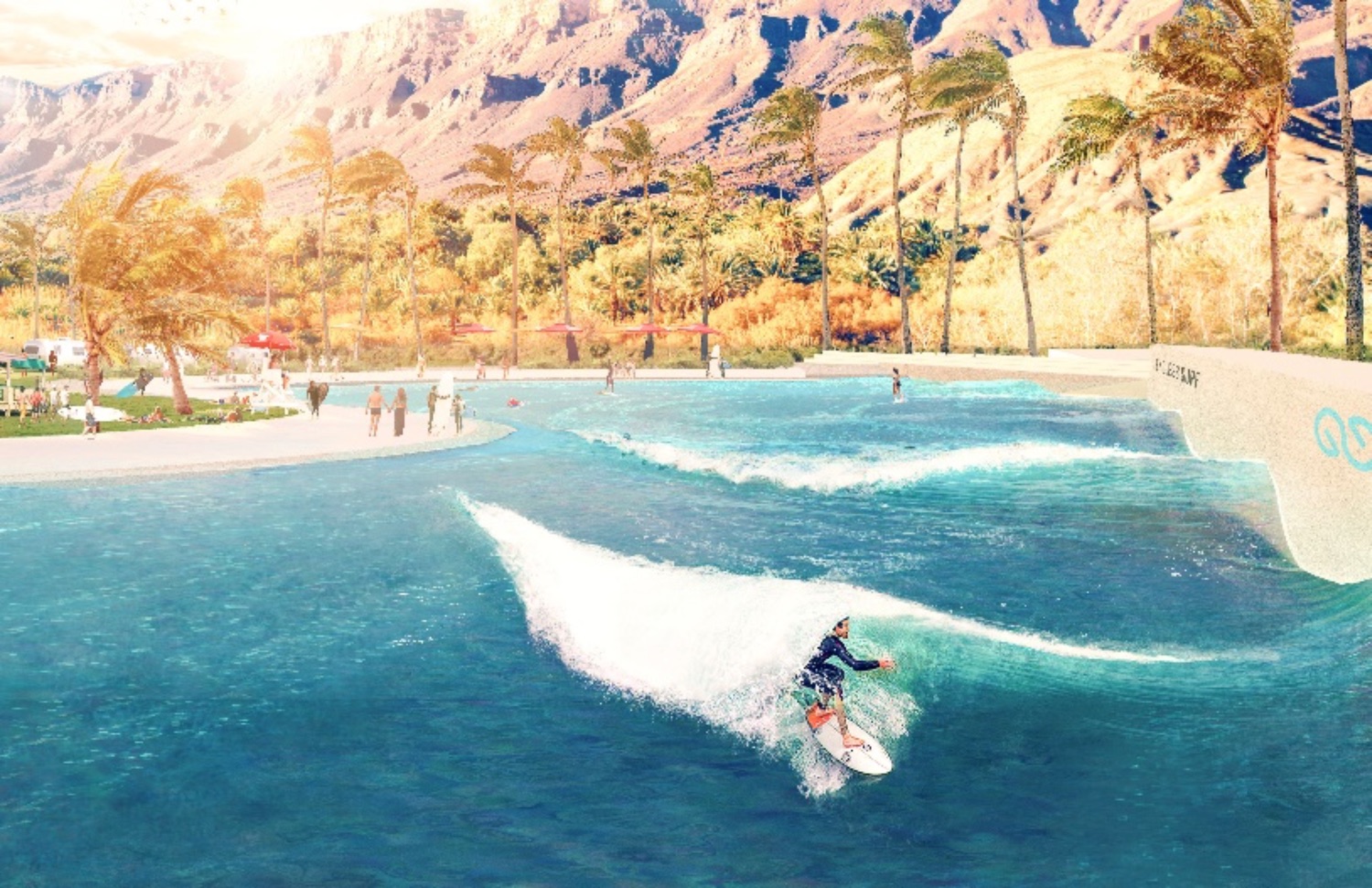 artist rendering of surfing an enldess surf wave pool