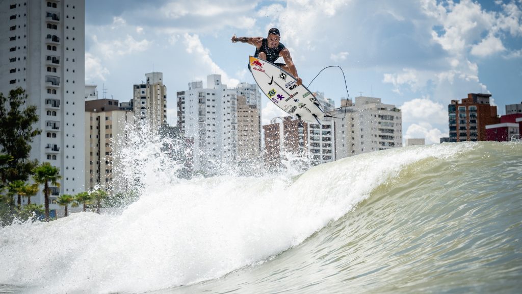 Club member Italo Ferreira testing the sao paulo wave pool