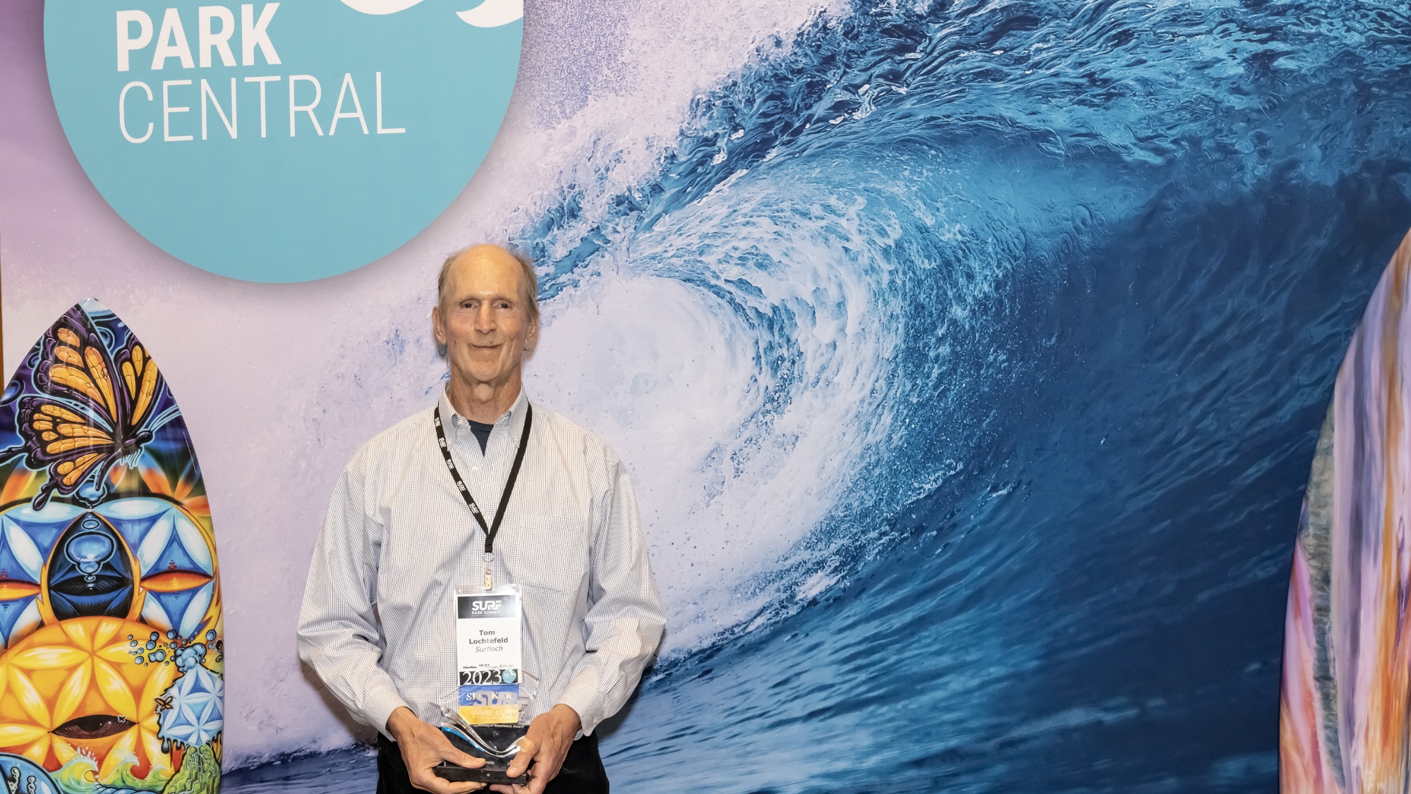 Tom Lochtefeld with 2023 Surf Park Summit Award