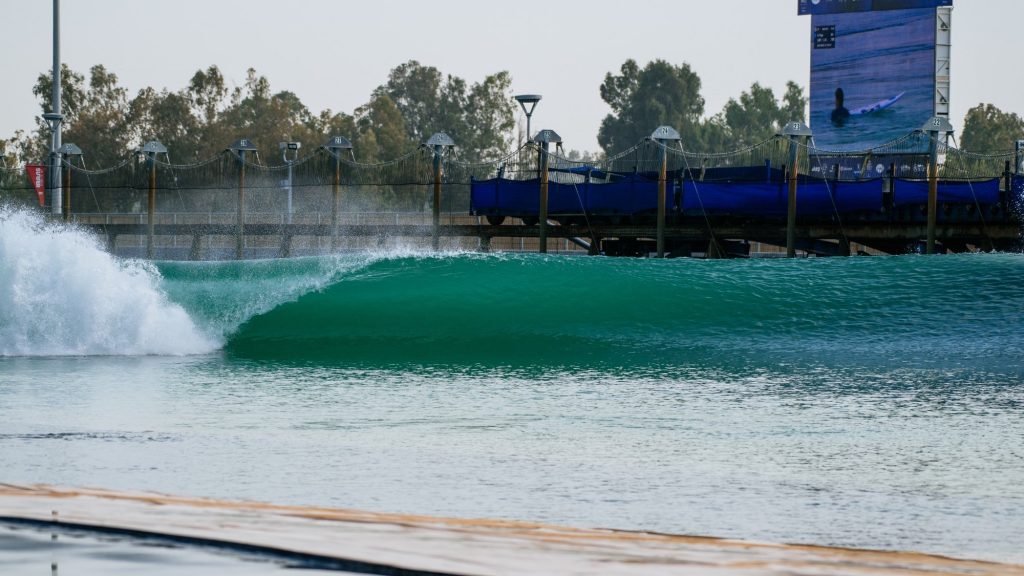 wave pool travel an empty wave peels along a man-made lake at the kelly slater wave pool