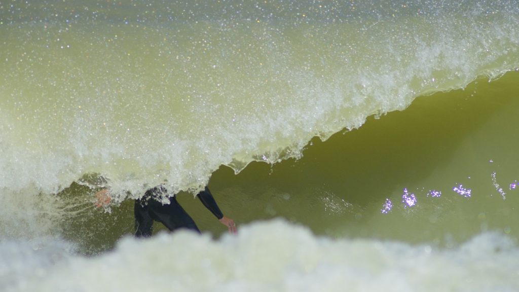 Colby Perkovich getting barreled at Surf Lakes in some of the largest wave pool surf ever seen